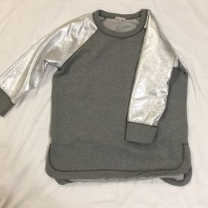 Gap Maternity sweatshirt with shiny sleeves.